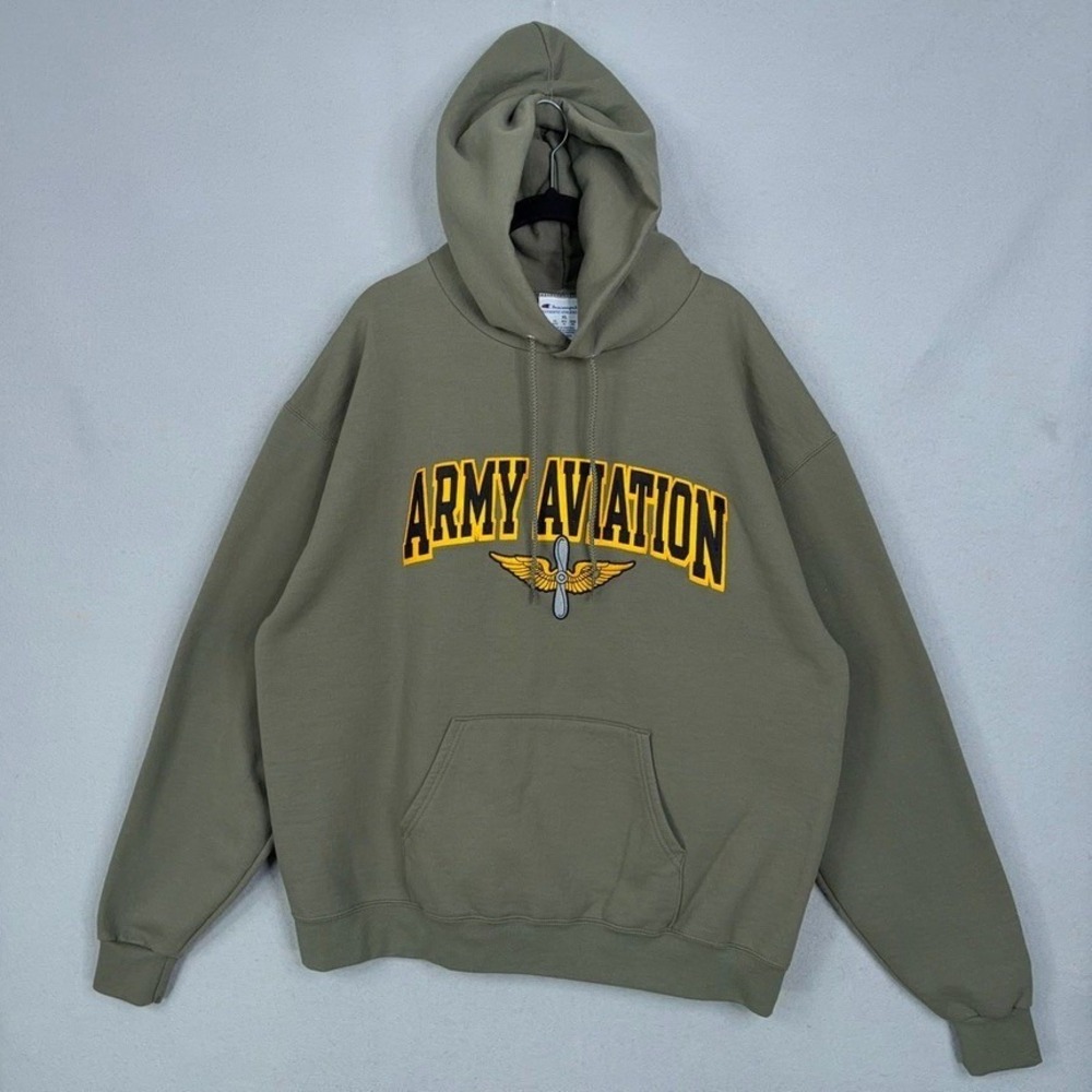 Champion Army Aviation Hoodie Mens XL Olive Green Graphic Military Gorpcore